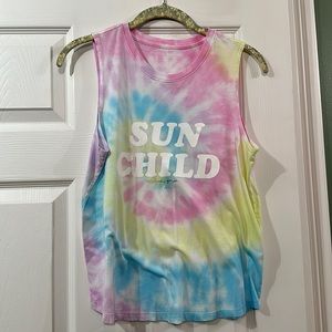 EUC spiritual gangster pastel tie dye “sun child” tanks size large
